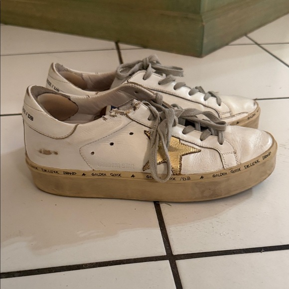  platform White Leather Sneakers with Gold Star main image 3